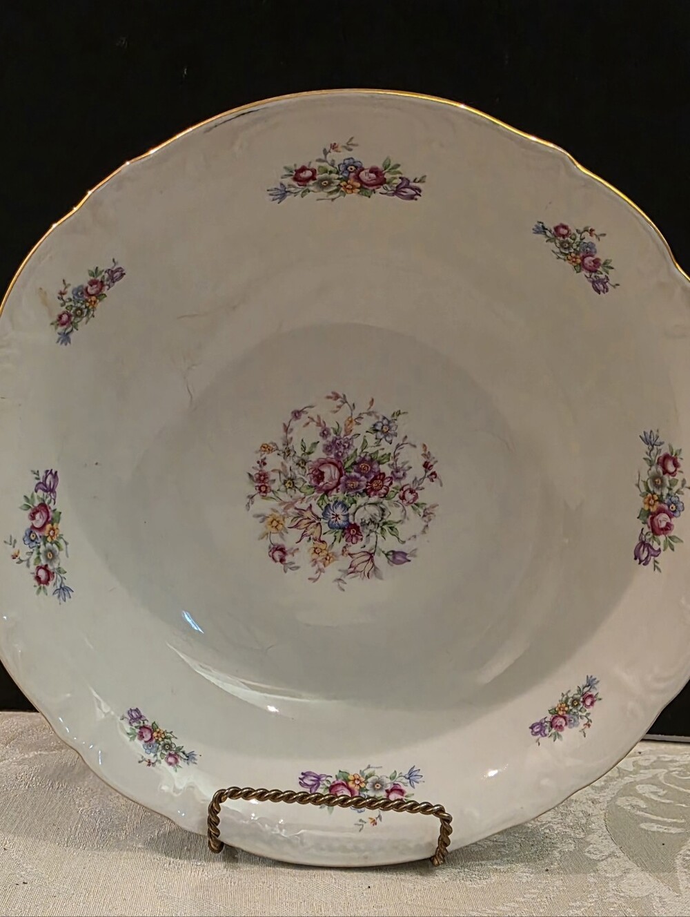 Fine Bohemian China Floral Bouquet of Roses 10"x3' Serving Bowl Czechoslovakia
